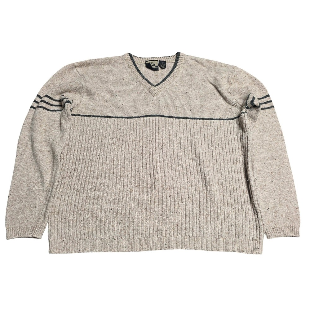 Vintage Rue21 Gals V-Neck Sweater‎ Women's Size XL Tan Oatmeal Wool Blend Ribbed